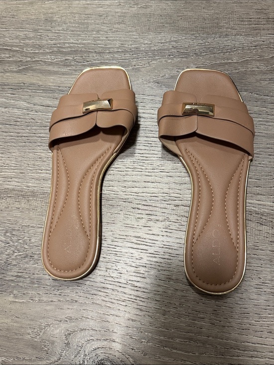 Aldo Shoes - Aldo Women's Tan Slip-On Sandals with Gold Accent